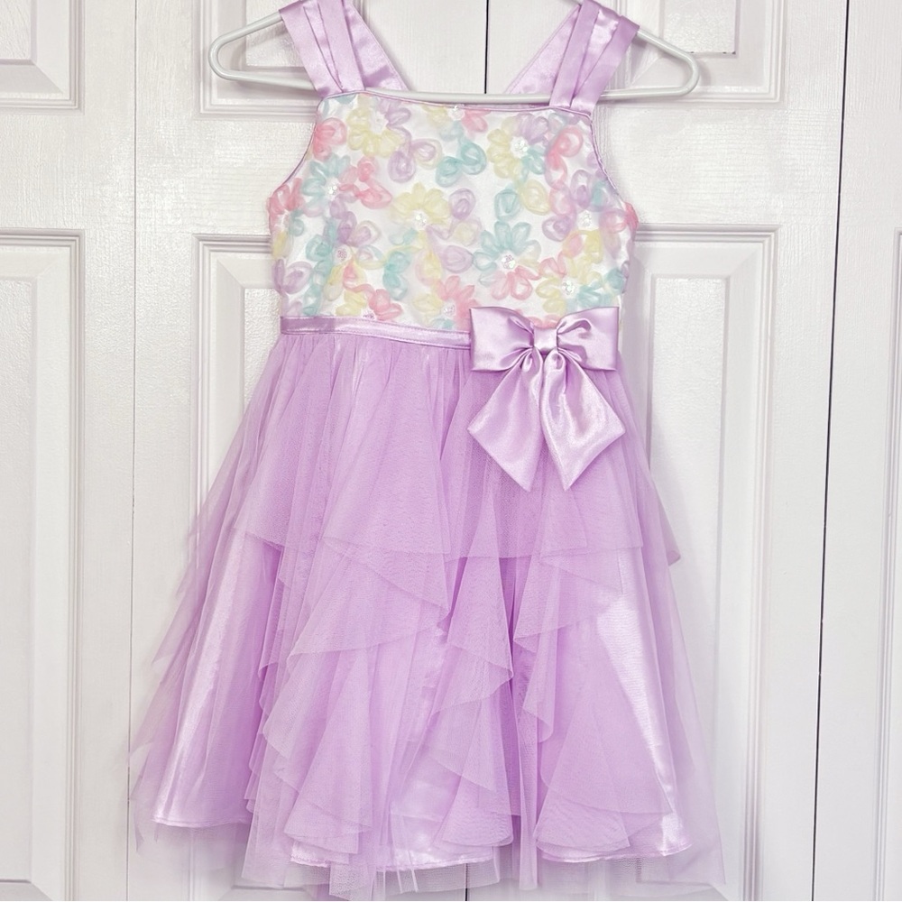Jona Michelle Light Purple Floral Fairy Tulle Ruffle Party Dress Girls' 7